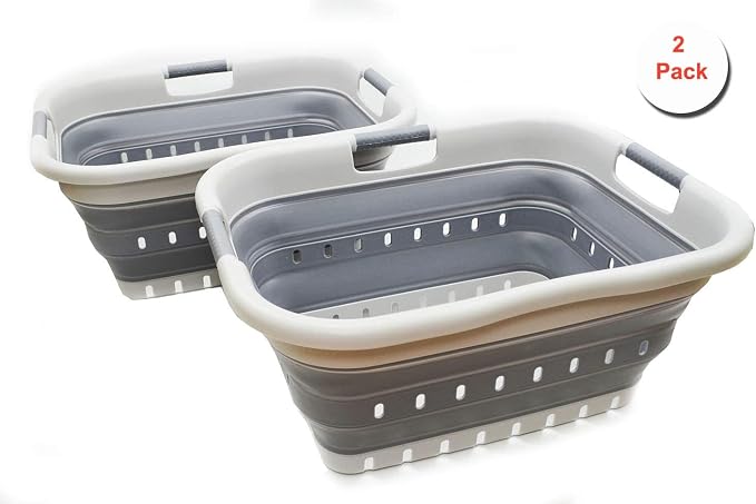 SAMMART 41L Set of 2 Collapsible 3 Handled Plastic Laundry Basket-Foldable Pop - Image 2