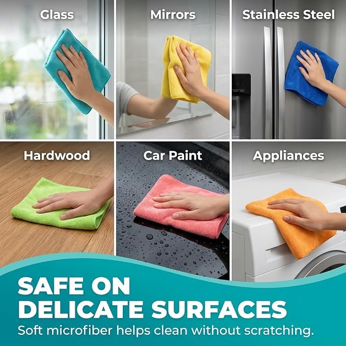 HELOMOR 12 Extra Large Microfiber Cleaning Cloths, Reusable Multi-Purpose - Image 7