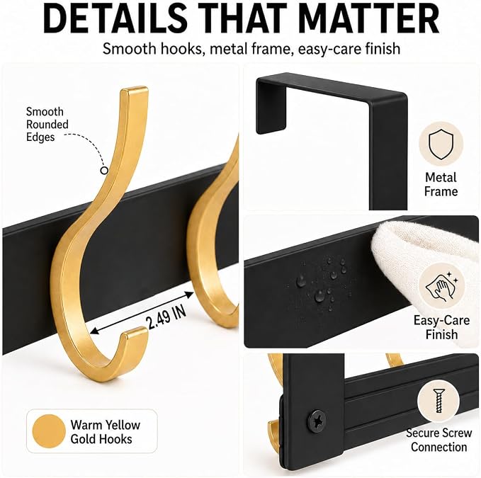 Peasulin Over The Door Hooks, 2 Pack Black 11" Long Door Hanger Racks | - Image 4