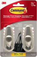 Command Medium Brushed Nickel Forever Classic Hooks, 2 Hooks, 4 Strips | by Unknown