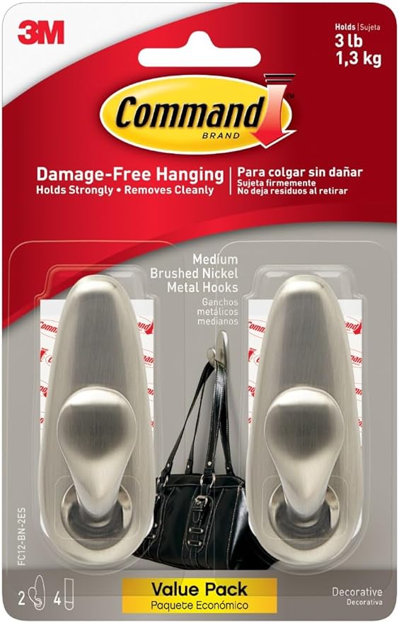 Command Medium Brushed Nickel Forever Classic Hooks, 2 Hooks, 4 Strips | by Unknown