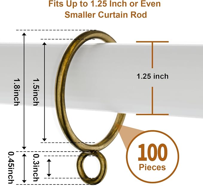 100 Pack Bronze Metal Curtain Rings - Image 2