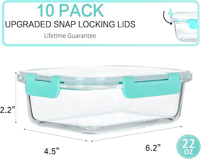 M MCIRCO 10 Pack, 22 oz Glass Food Storage Containers - Image 2