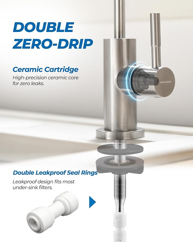 WEWE RO Drinking Water Faucet, Brushed Nickel, 1/4" & 3/8" Connectors | - Image 4