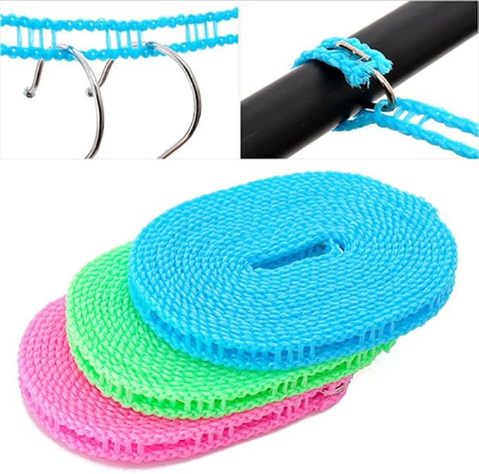 3 Pack of ALINNA Windproof Nylon Clothesline Pink Blue Green Colors Adjustable - Image 8
