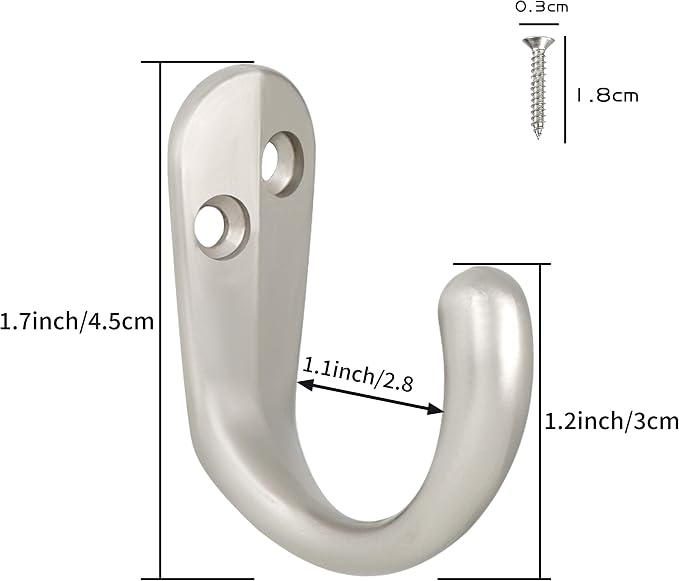 IBosins 20PCS Coat Hooks Wall Mounted Silvery Single Prong Robe Hook | Hanging - Image 3