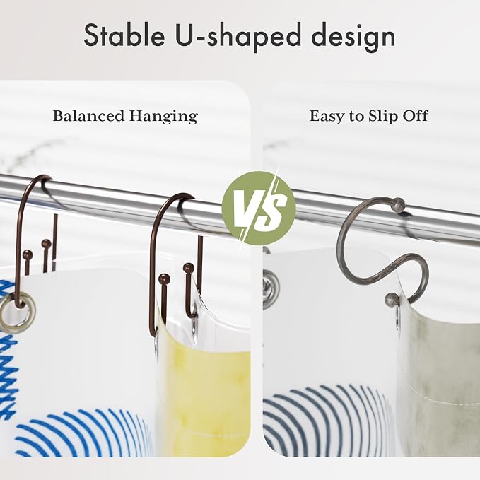 AmazerBath Shower Curtain Hooks, Simple Bronze Double Shower Curtain Hooks Rust - Image 2