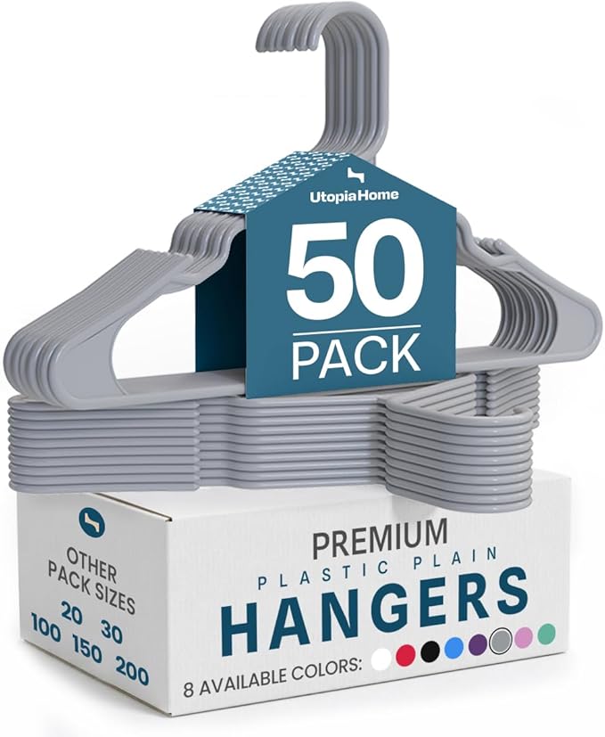 Utopia Home Plastic Hangers 50 Pack – Space Saving Clothes Hanger Grey | by UTOPIAHOME
