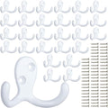 IBosins 28 Pack White Double Prong Coat Hooks Wall Mounted by IBosins
