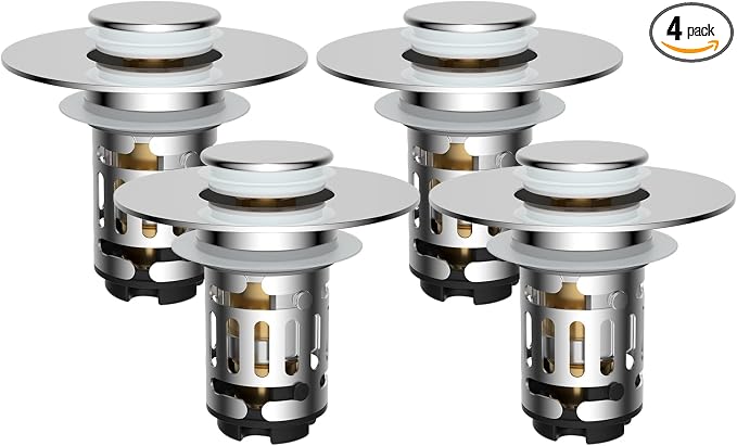 Hibbent 4 PCS Upgraded 3 in 1 Bathroom Sink Drain Strainer, Pop Up Stopper | by Hibbent