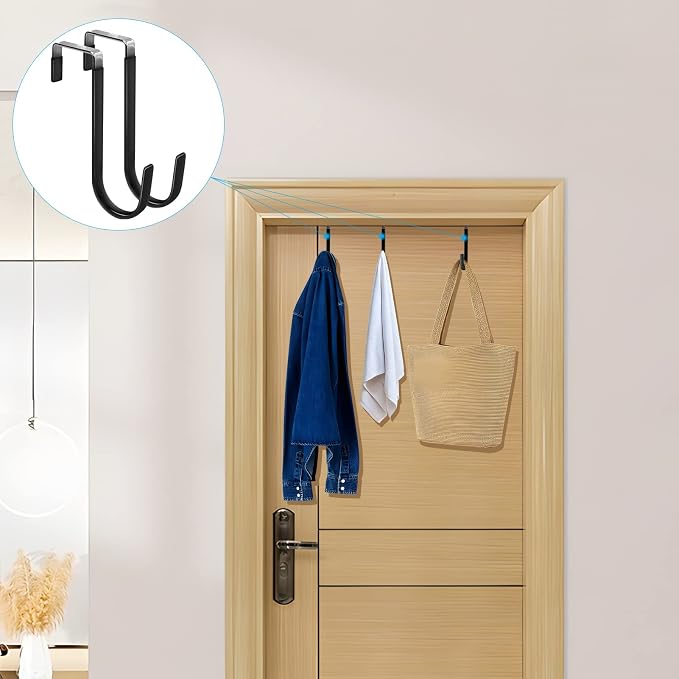 FYY Over the Door Hooks, Single-Hanger 8 Pack, Fits Doors 1 3/8" Black | Heavy - Image 6