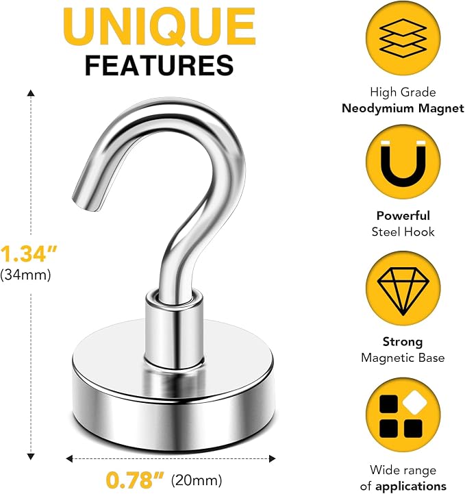 DIYMAG Magnetic Hooks 20pcs 50lbs Cruise Essentials 2026 Magnet Hook - Image 2