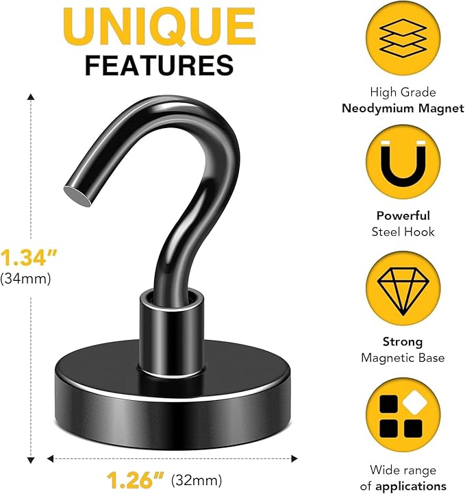 DIYMAG Magnetic Hooks 8pcs 120lbs Cruise Essentials 2026 Magnet Hook Black - Image 2