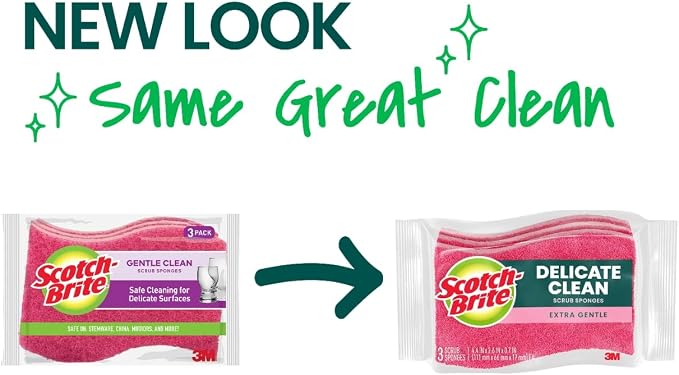 Scotch-Brite Delicate Clean Non-Scratch Scrub Sponge, 3 Pack | Kitchen Sponges - Image 2