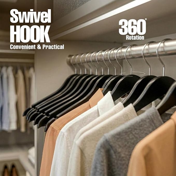 Utopia Home Wooden Hangers 90 Pack – Slim Suit Hangers Black | 360° rotatable - Image 5