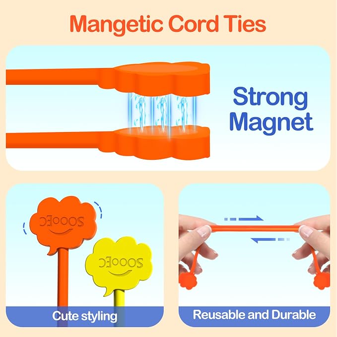 SOOOEC Magnetic Cable Ties 32 Pack, Cute Cloud 7.2" Silicone 8 Colors | Strong - Image 3