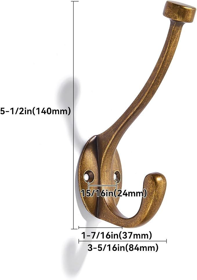 The 10 Pack 5-1/2 inch Antique Brass Coat Hook zinc Alloy mudroom Hooks is - Image 2