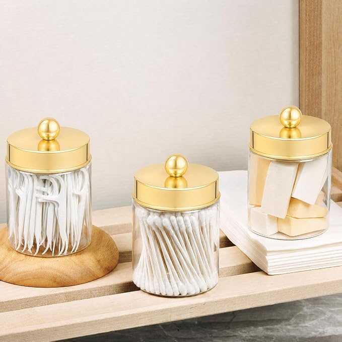 Amolliar Acrylic Apothecary Jar Bathroom Qtip Holder Gold 4 Pack - Image 2
