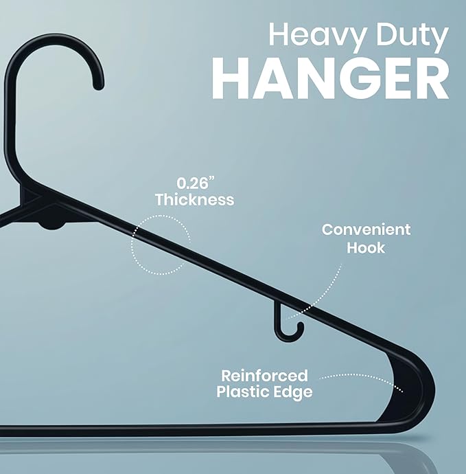 Utopia Home Plastic Hangers 50 Pack – Built-in Strap Hooks Black | Space saving - Image 2