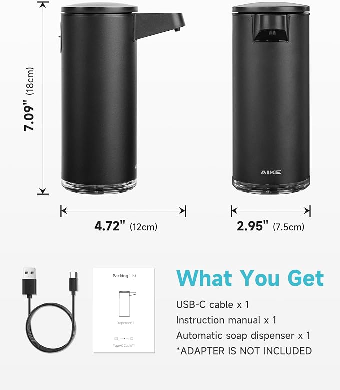 AIKE SensePro Automatic Soap Dispenser 12.8oz Spot Resist Matte Black | Type-C - Image 5