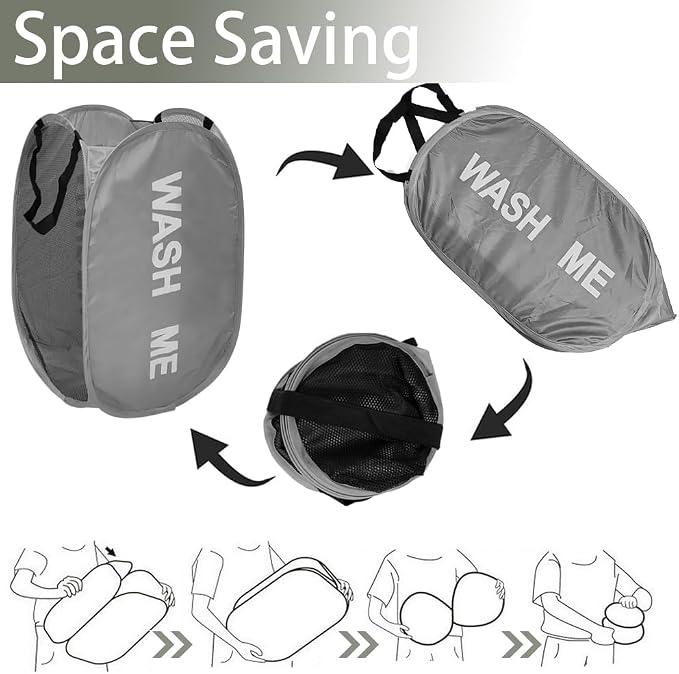 Pack of 2 Mesh Pop Up Hampers Collapsible Laundry Baskets - Image 4