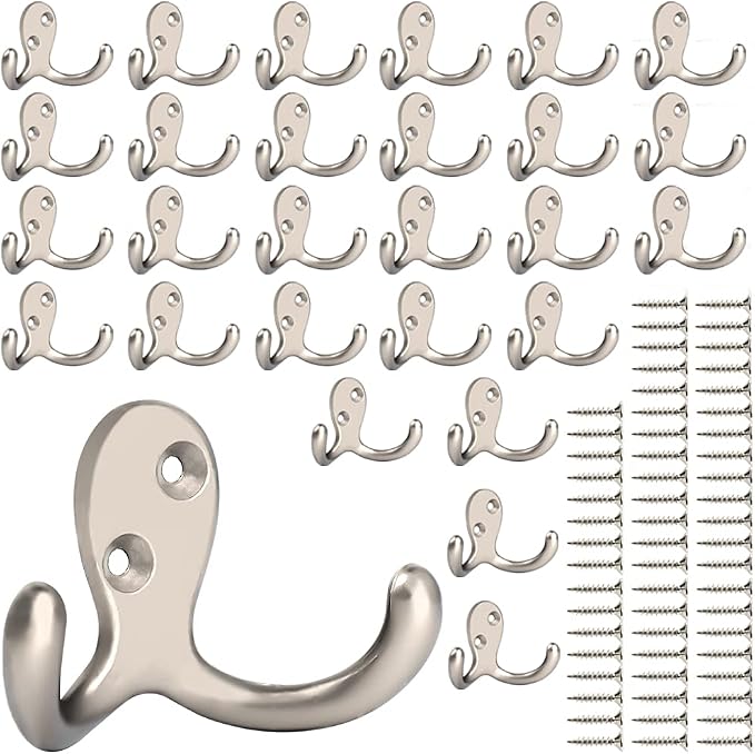 IBosins 28 Pack Heavy Double Prong Coat Hooks Wall Mounted by IBosins