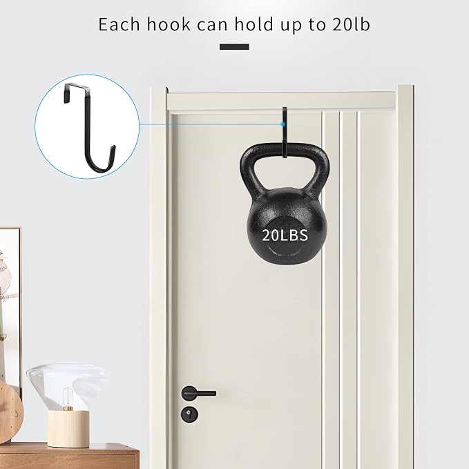FYY Over the Door Hooks, Single-Hanger 8 Pack, Fits Doors 1 3/8" Black | Heavy - Image 4