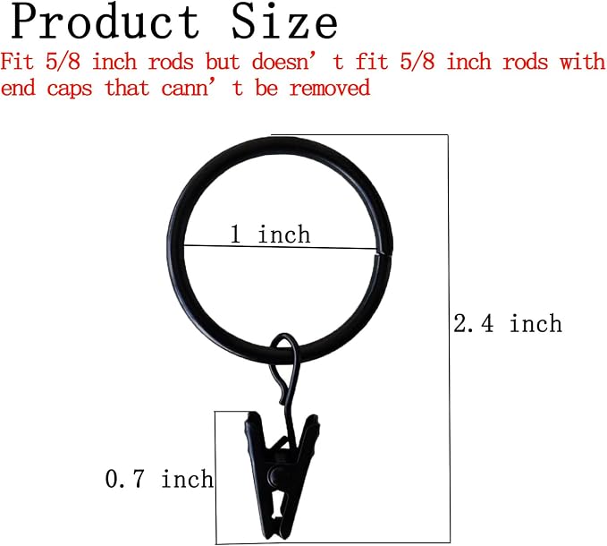 100 Pack Curtain Rings with Clips, Window Clip Rings Black Curtain Hooks - Image 2