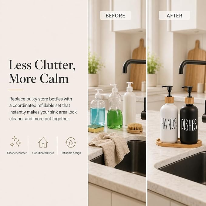Dish Soap Dispenser for Kitchen, Glass Hand Soap Dispenser, Modern Farmhouse - Image 5