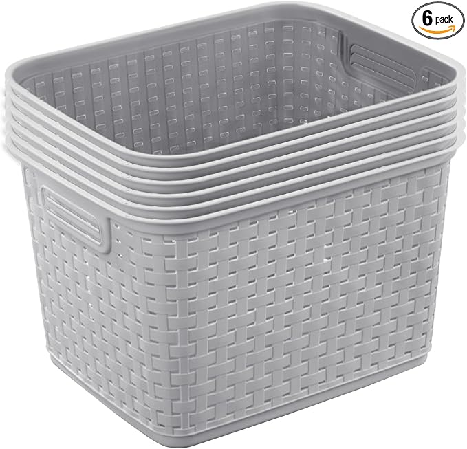 Sterilite Tall Weave Basket, Rectangular Plastic Décor Bin, 6 Pack by Sterilite