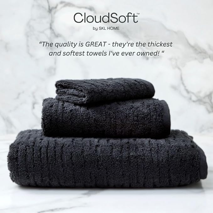 SKL Home CloudSoft Hand Towel Set, 100% Cotton Luxury, Slate | Premium - Image 4