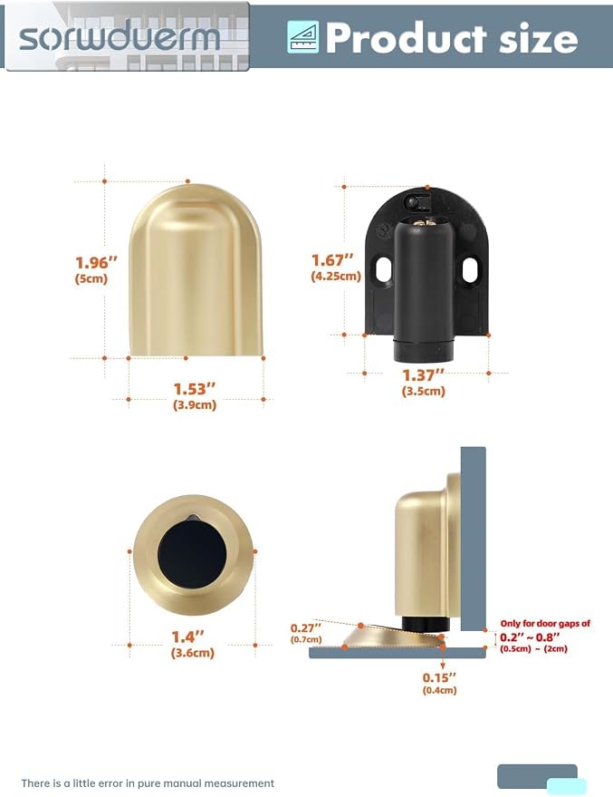 1 Pack Gold Door Stopper Magnetic Door Cathc Brushed Gold Floor Mounted Door - Image 8