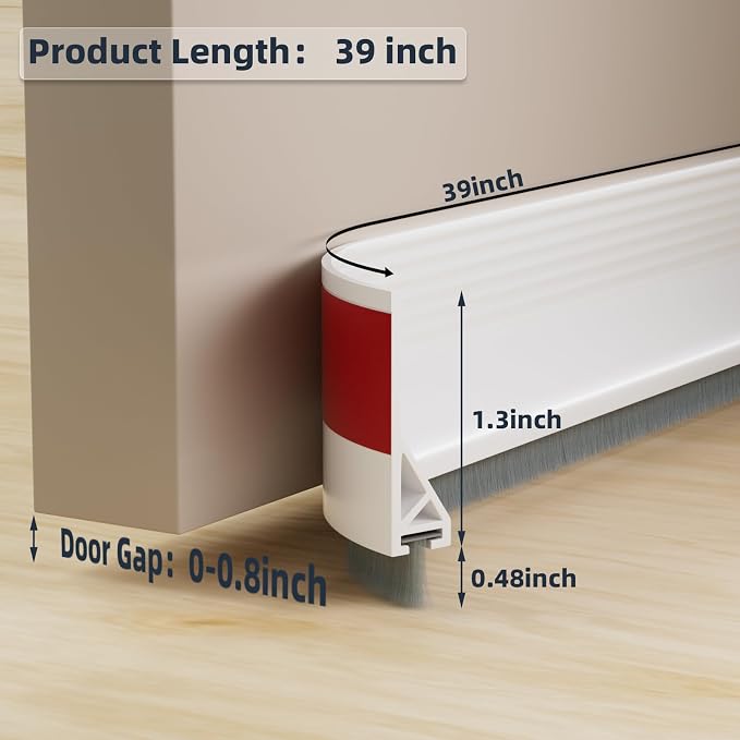 2 Pack Door Sweep with Brush, Adhesive Gap Filler - Image 3