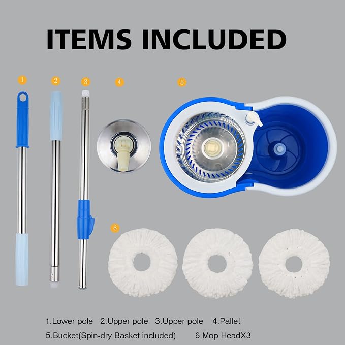 Spin Mop and Bucket with Wringer Set, 6 Mop Refills - Image 6