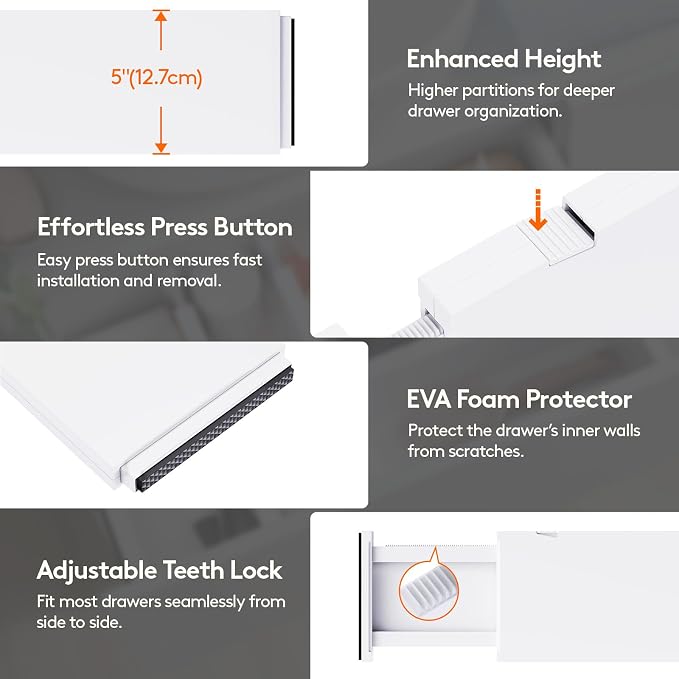 Lifewit 5" Tall Upgrade Drawer Dividers, Adjustable Deep Drawer Organizer | - Image 5