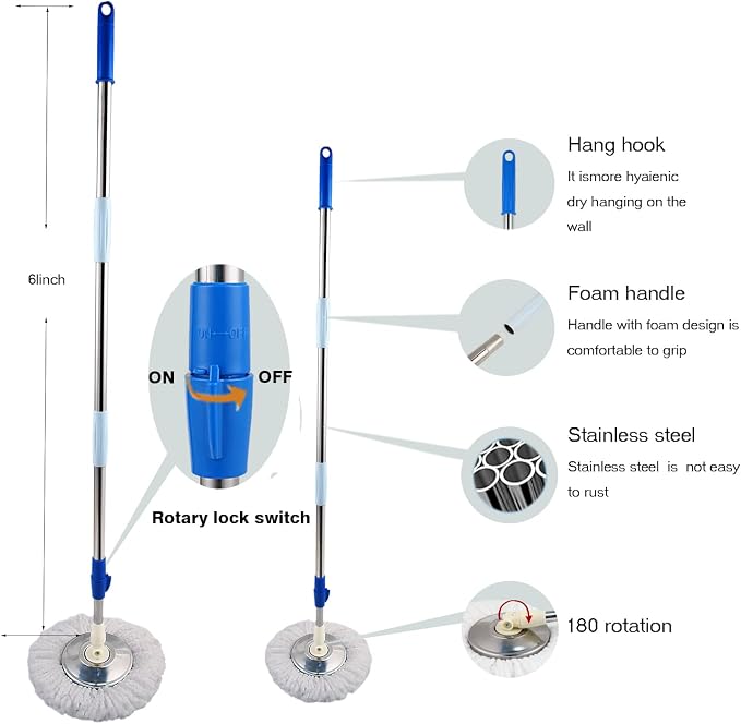 Spin Mop and Bucket with Wringer Set, 6 Mop Refills - Image 2