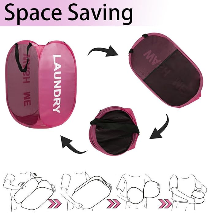 2Pack Black and Pink Laundry Baskets Fodable Mesh Hamper - Image 6