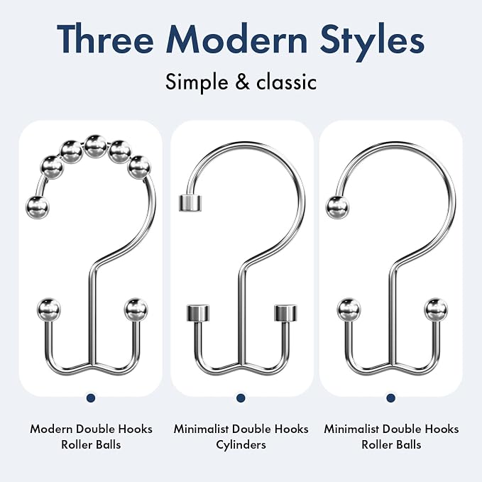 Bathway Shower Curtain Hooks Chrome Shower Curtain Rings, Metal Shower Hooks - Image 7