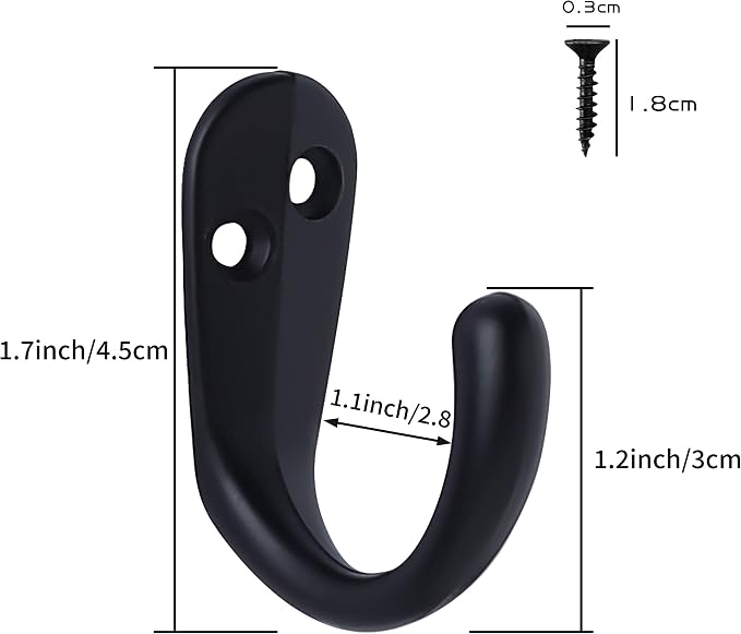 IBosins 50PCS Coat Hooks Wall Mounted Black Single Prong Robe Hook | Hanging - Image 7