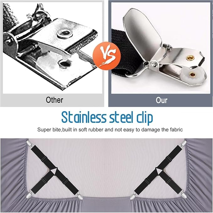 Bed Sheet Holder Straps, Adjustable Elastic Fasteners - Image 5
