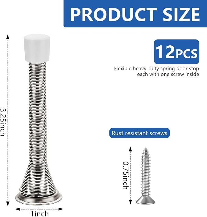KISEER 12 Pack Spring Door Stops 3 1/4 Inch Flexible Heavy Duty Spring Door - Image 2