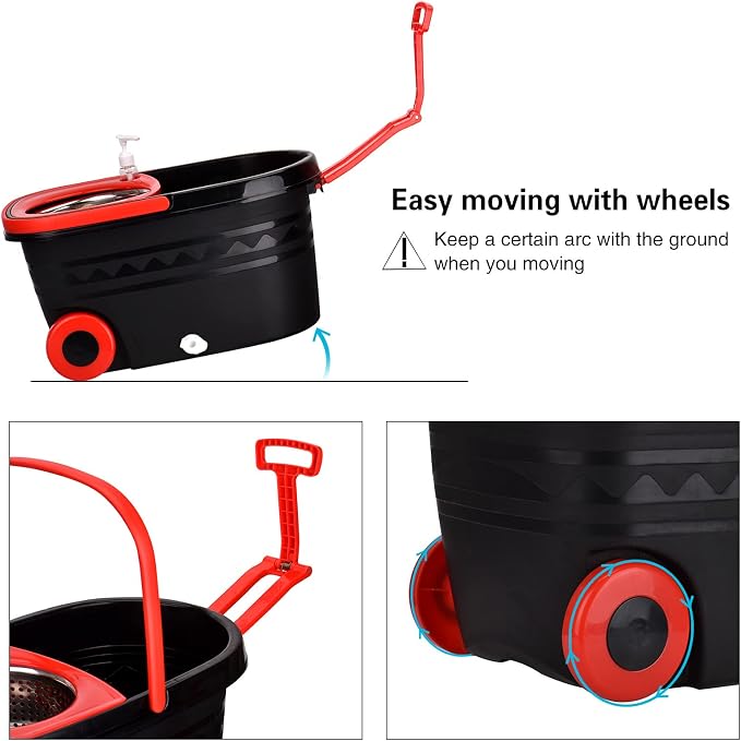 Spin Mop and Bucket with Wringer Set on Wheels, 3 Mop Refills - Image 5