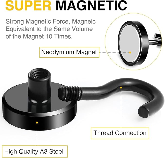 DIYMAG Magnetic Hooks 12pcs 85lbs Cruise Essentials 2026 Magnet Hook Black - Image 4