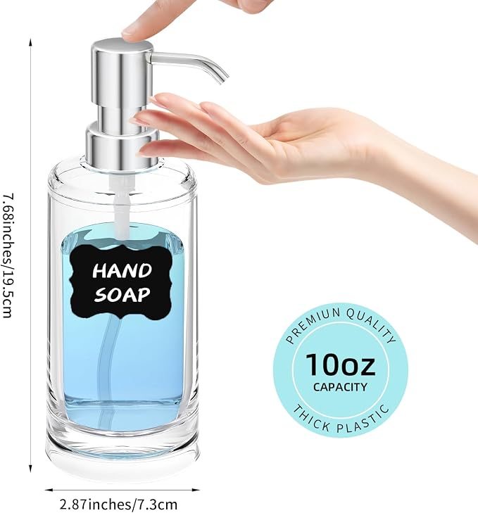 Clear Plastic Soap Dispenser Set of 2, 10 oz Pumps - Image 2