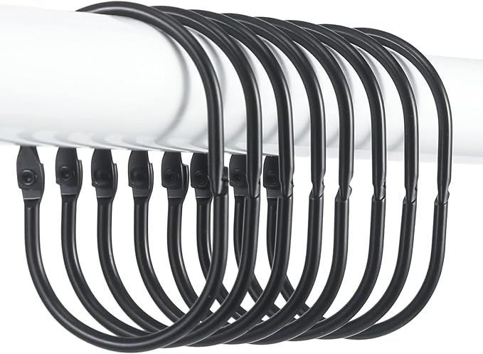 Shower Curtain Rings, Metal Black Shower Curtain Hooks, Oval Snap Shower Rings by Goowin