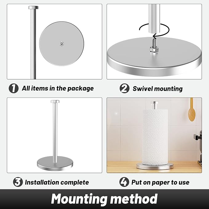 VEHHE Paper Towel Holder Countertop, 4 Non-Slip Suction Cups, Weighted Base - Image 5