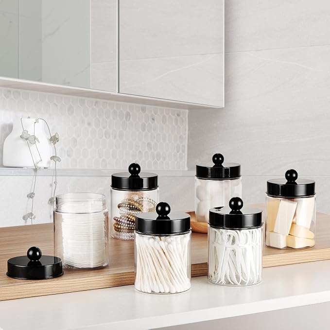 Amolliar Acrylic Apothecary Jar Bathroom Qtip Holder Black 4 Pack - Image 5
