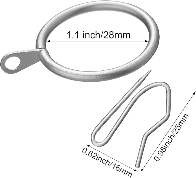 Hotop 60 Pcs 0.98 Inch Curtain Ring and 60 Pcs Pin Hook, Matt Silver | Metal - Image 2