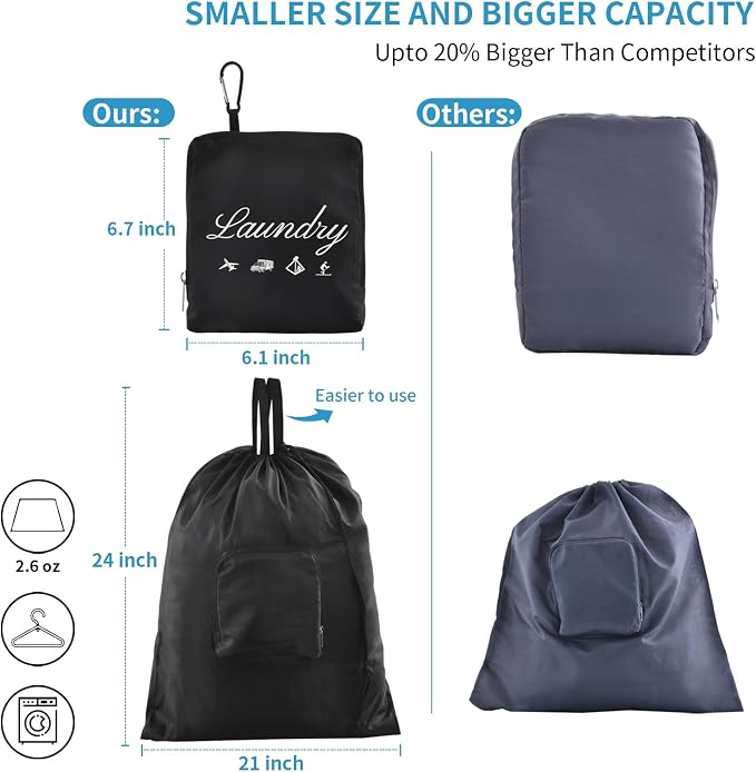 2 Pcs JHX Travel Laundry Bags, Dirty Clothes Organizer【Upgraded】with Handles - Image 2