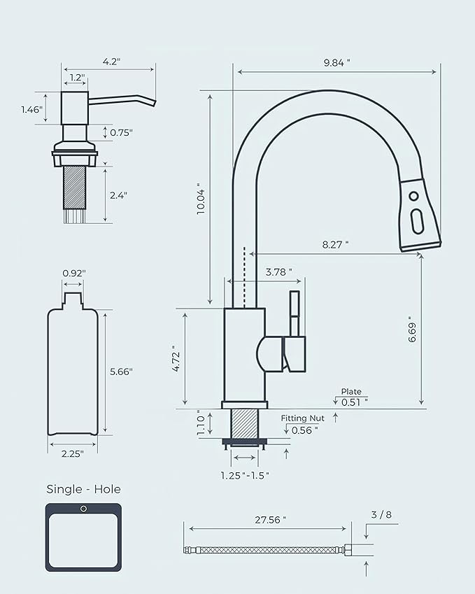 FORIOUS Kitchen Faucet with Soap Dispenser, High Arc Single Handle, Chrome | - Image 7